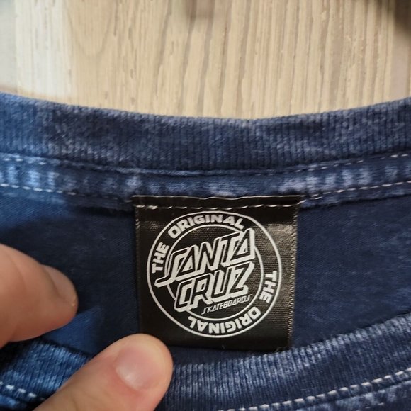 Santa Cruz Mens Large Skateboard Classic Blue Stonewash Tee Shirt - Picture 7 of 9